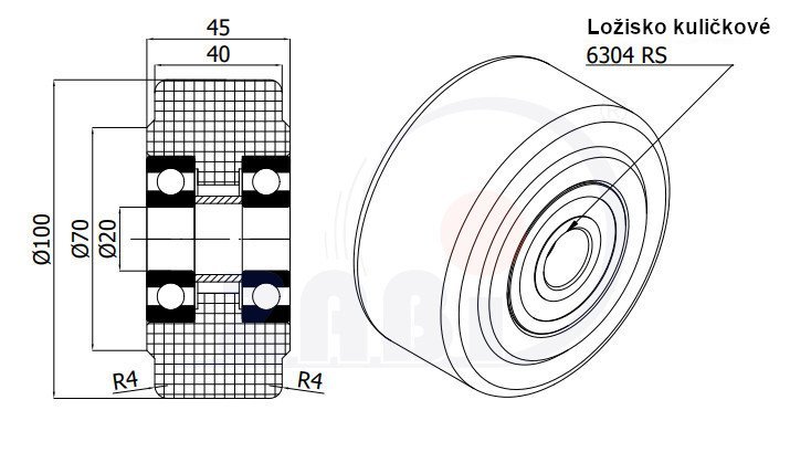 Polyamidové koleso pre vysoké zaťaženie 100 mm