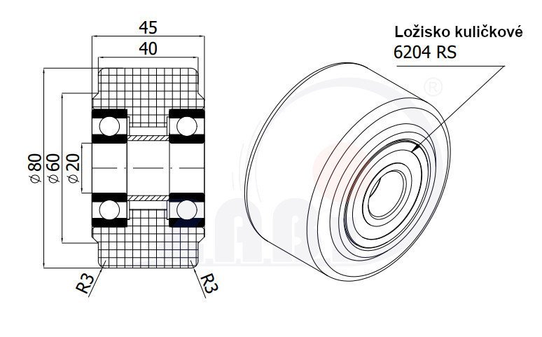 Polyamidové koleso pre vysoké zaťaženie 80 mm