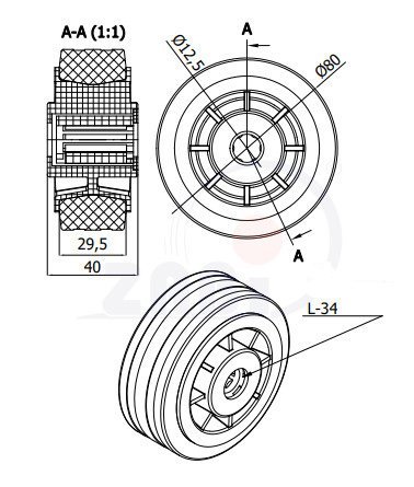 Gumové koleso nerezové 80 mm samostatné ZABI