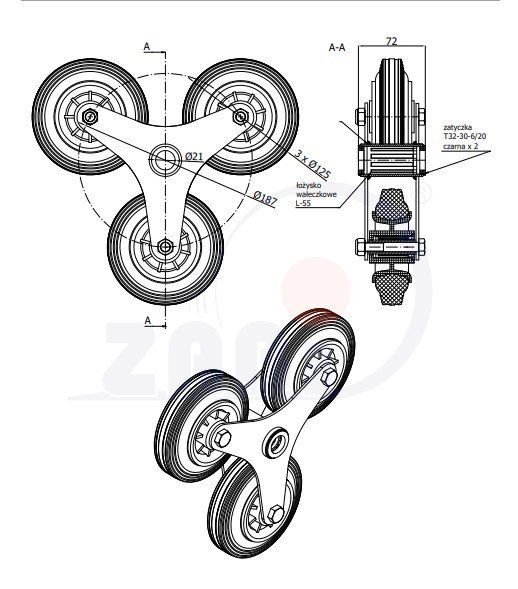 Trojkolo pre schodiskový rudl ZABI 3x125 mm