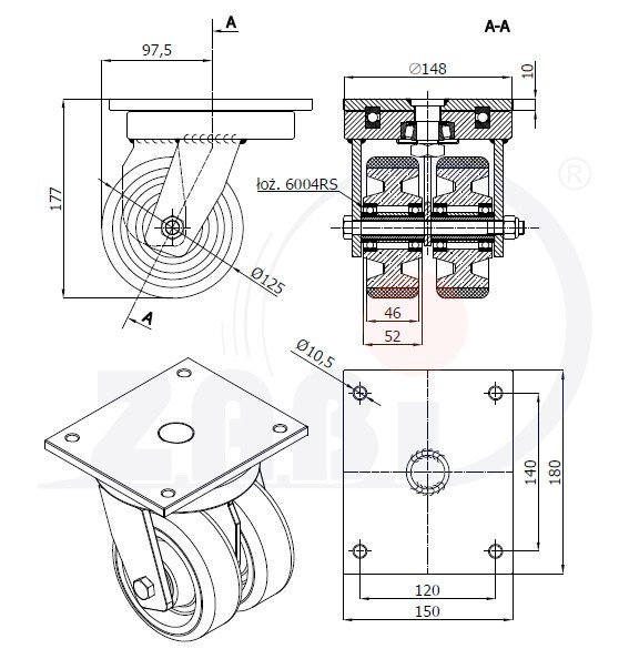 Polyuretánové koleso 125 mm zdvojené