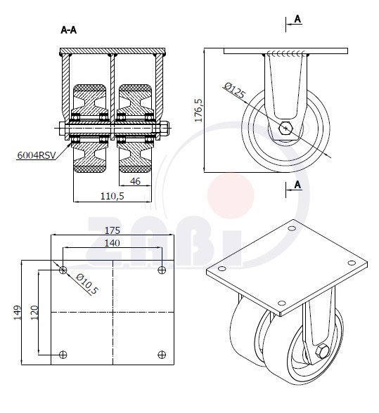 Polyuretánové koleso 125 mm zdvojené