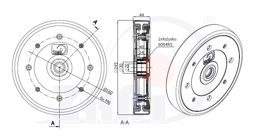 Zatláčacie integrované koliesko sejacieho stroja 250mm