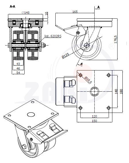 Plastové koleso zdvojené 125 mm