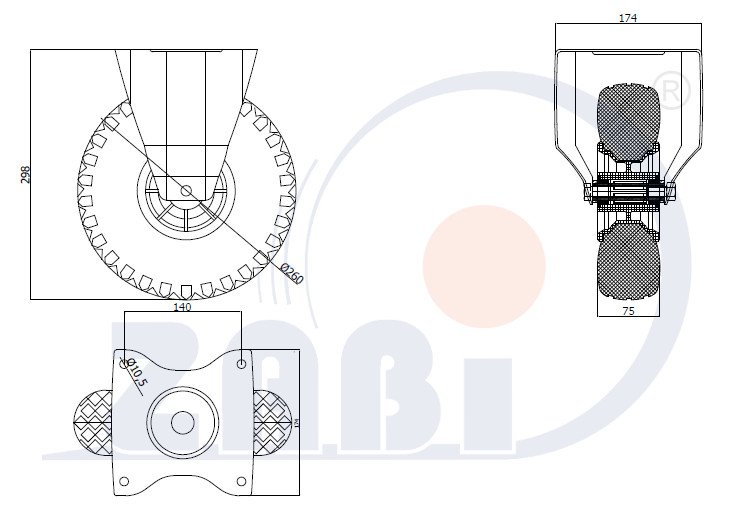 Elastické koleso 260 mm  v pevnej vidlici