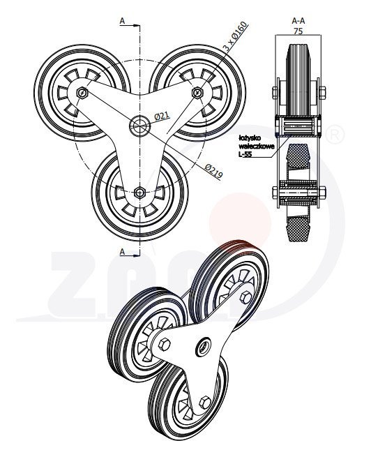 Trojkolo pre schodiskový rudl ZABI 3x160mm