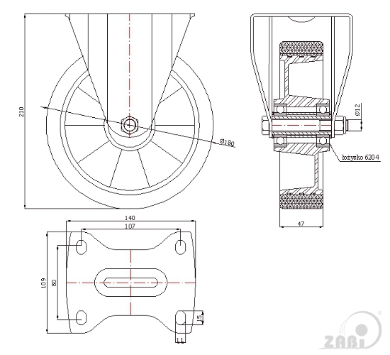 Polyuretánové koleso 180 mm pevná vidlica