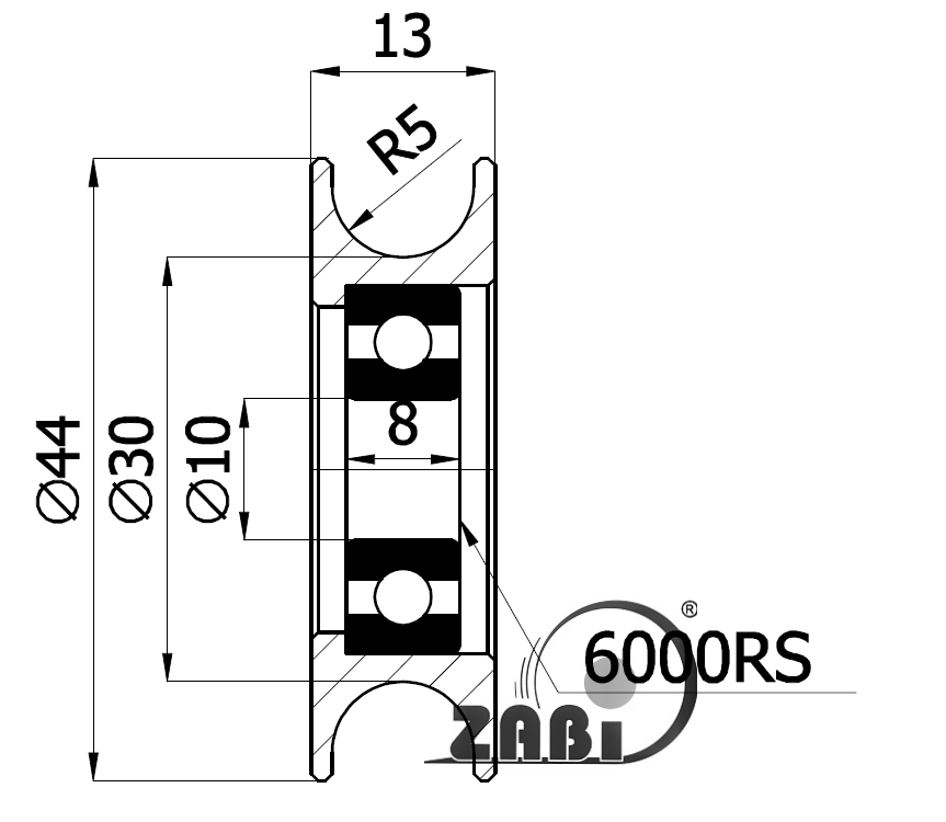 Kladka kovová s ložiskom 44 mm ZABI