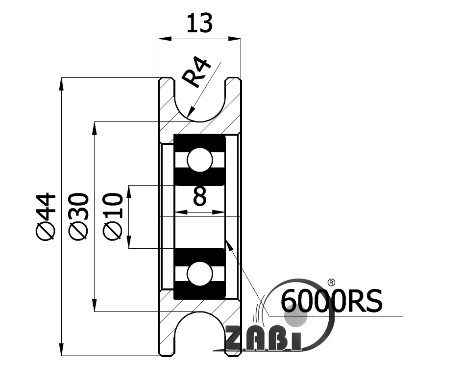 Kladka kovová s ložiskom 44 mm ZABI