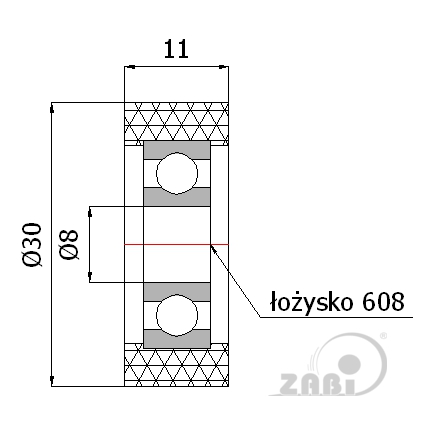 Polyuretánový valček 30 mm s ložiskom