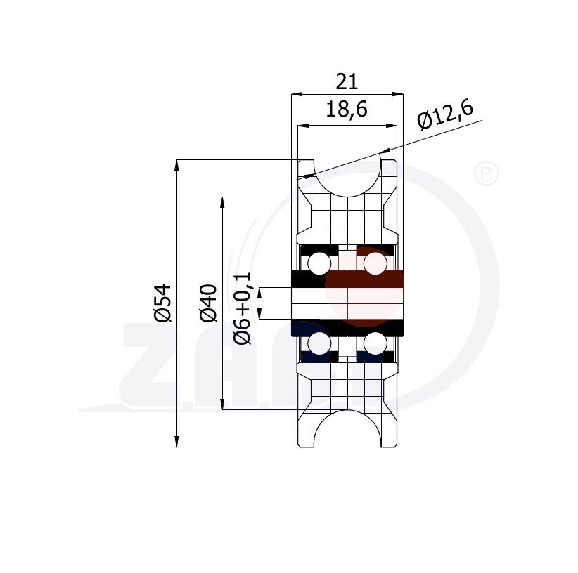 Plastová kladka s ložiskom pre lanko 54 mm 