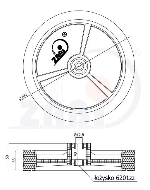 Univerzálne koleso pre kosačky s ložiskom ZABI 200 mm