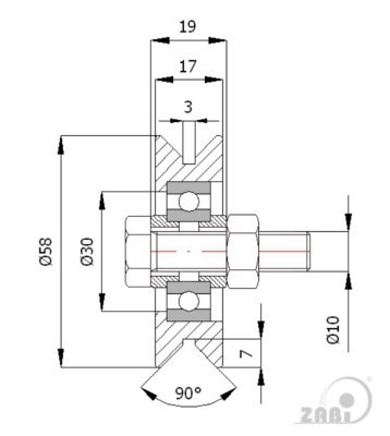 Kladka kovová 58 mm s v-drážkou a ložiskom ZABI