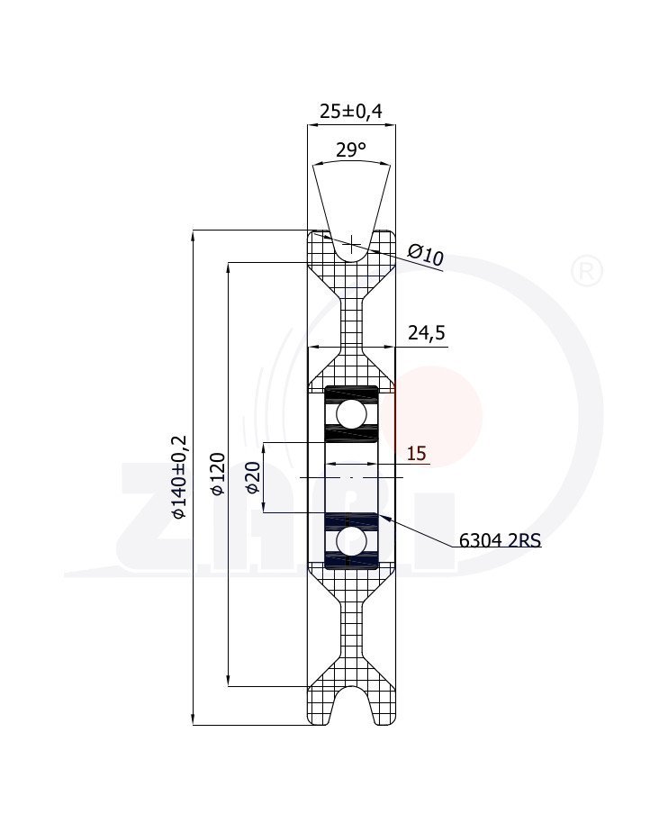 Kladka plastová s ložiskom 140 mm ZABI