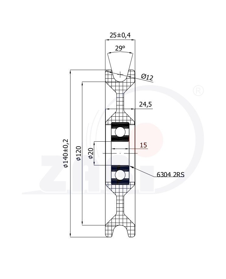 Kladka plastová s ložiskom 140 mm ZABI