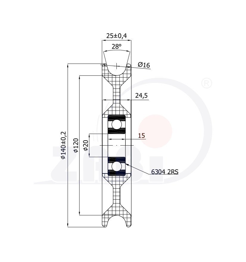 Kladka plastová s ložiskom 140 mm ZABI