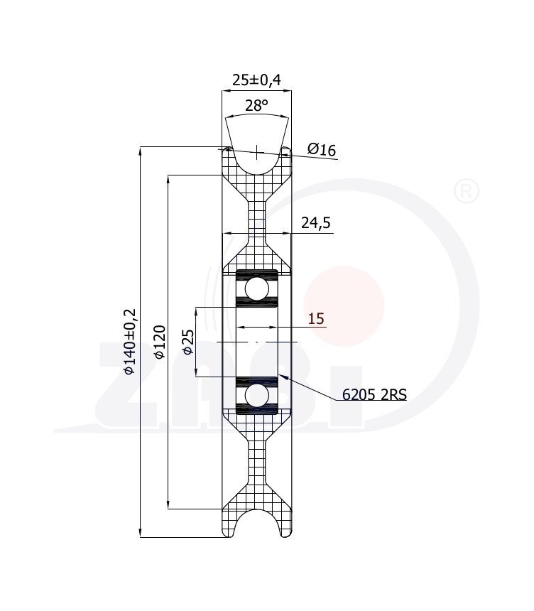 Kladka plastová s ložiskom 140 mm ZABI