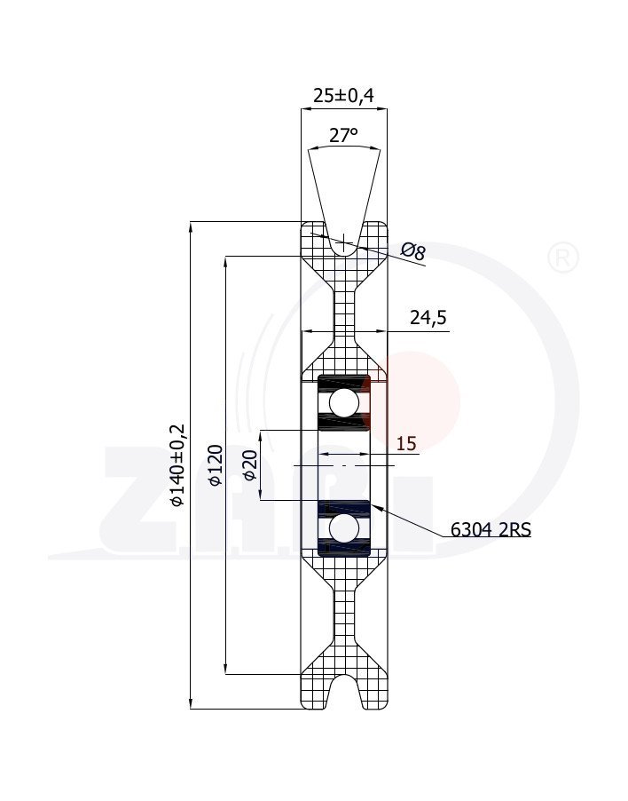 Kladka plastová s ložiskom 140 mm ZABI