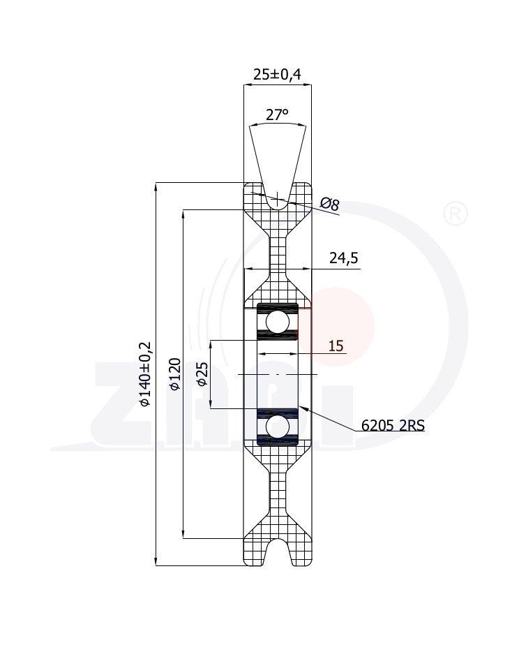 Kladka plastová s ložiskom 140 mm ZABI