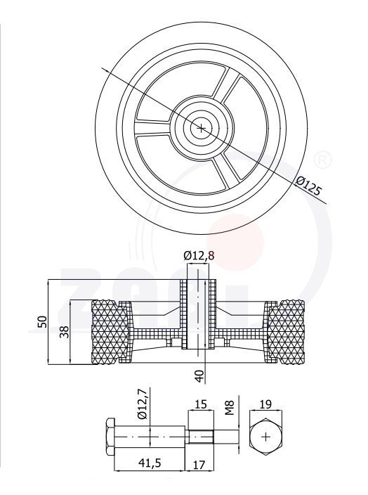 Náhradný set kolesa so skrutkou pre kosačky ZABI 125 mm