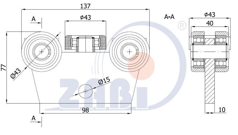 Nosný vozík závesných dverí a vrát 50 mm ZABI