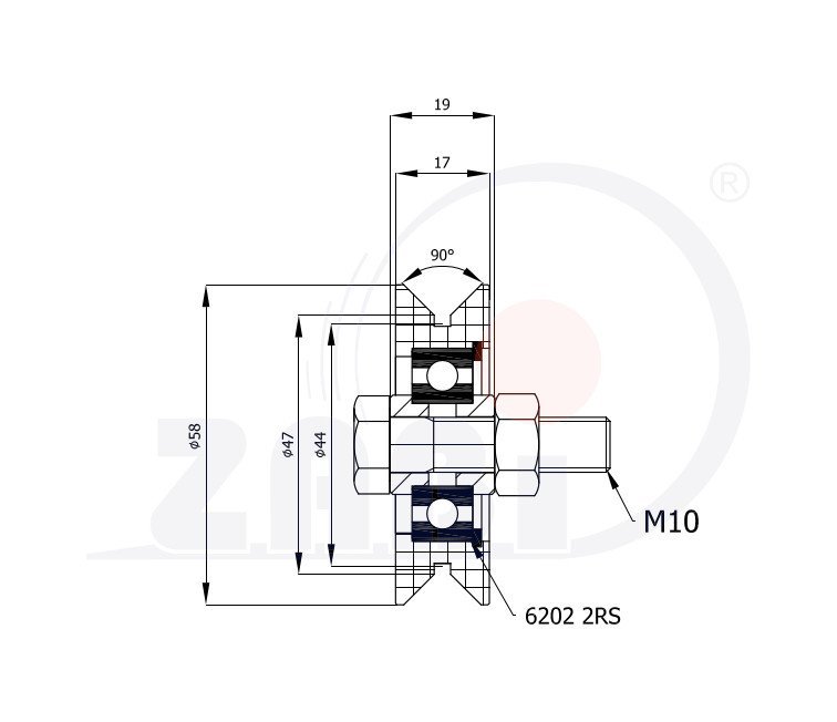 Plastová kladka profilovaná s ložiskom a skrutkou 56 mm