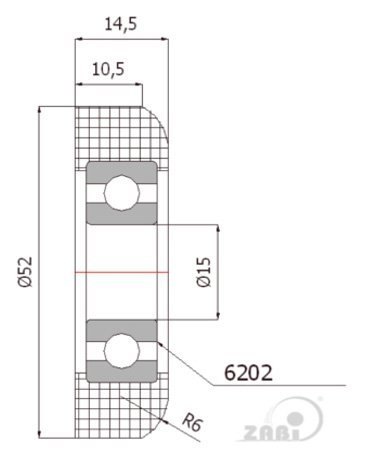 Plastová (polyamidová) rolňa s ložiskom 52 mm ZABI