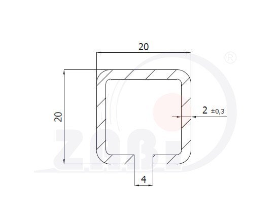 C-profil 20x20x2 dĺžka 3m