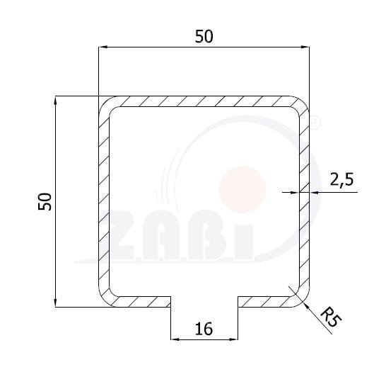 C-profil 50x50x2.5 dĺžka 3m