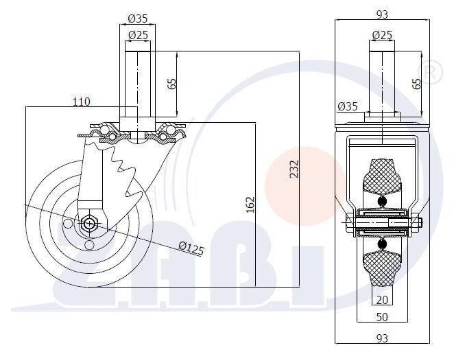 Gumené koleso 125 mm otočná vidlica s čapom ZABI