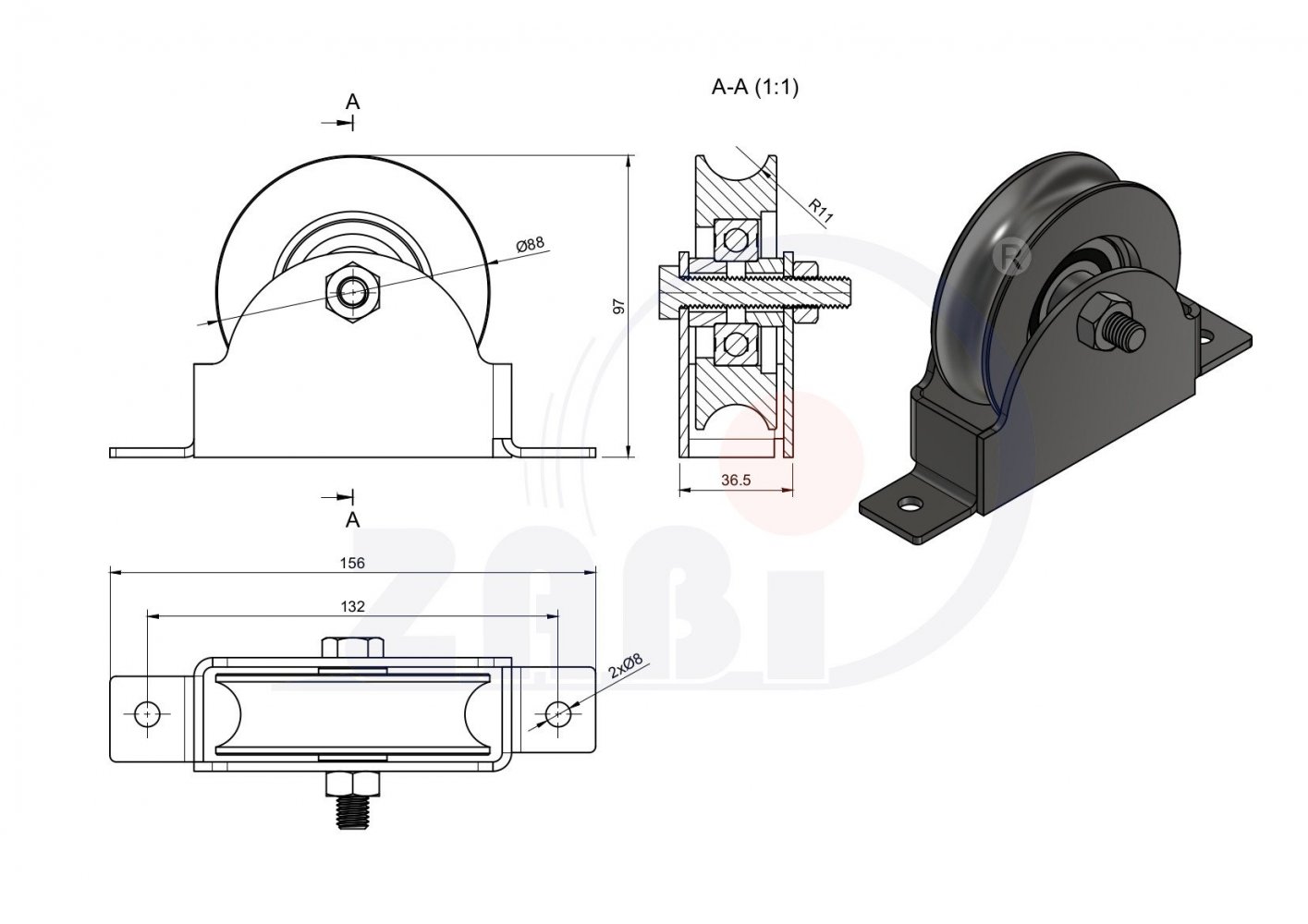 Nosný vozík pre posuvnú bránu s kladkou 88 mm ZABI