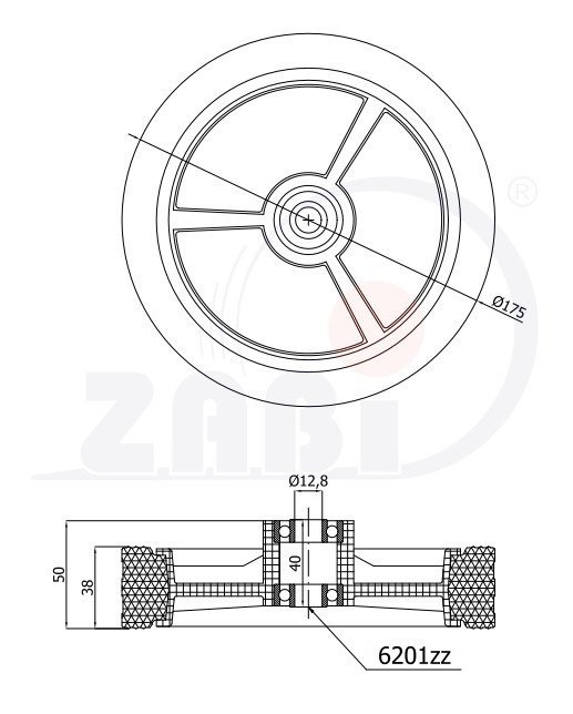 Univerzálne koleso pre záhradnú kosačku s ložiskom 175 mm ZABI