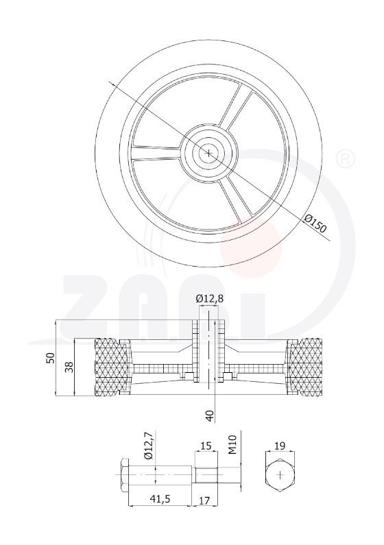 Univerzálne koleso pre záhradnú kosačku se skrutkou 150 mm ZABI