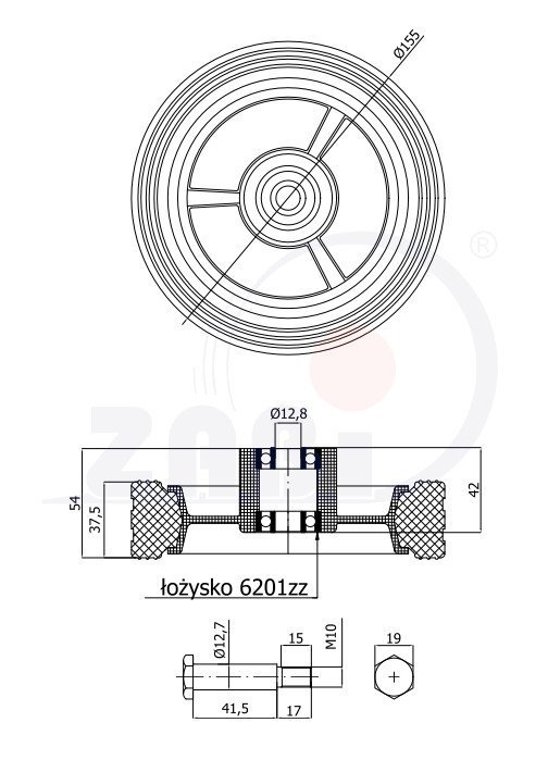 Univerzálne koleso pre záhradnú kosačku s ložiskom a skrutkou 150 mm ZABI ​