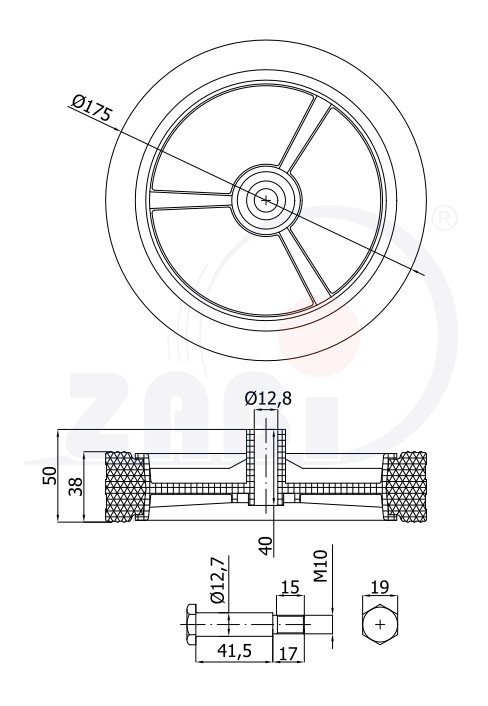 Univerzálne koleso pre záhradnú kosačku so skrutkou 175 mm ZABI