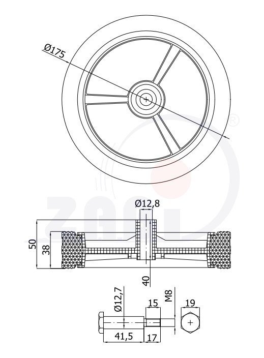 Univerzálne koleso pre záhradnú kosačku so skrutkou 175 mm ZABI