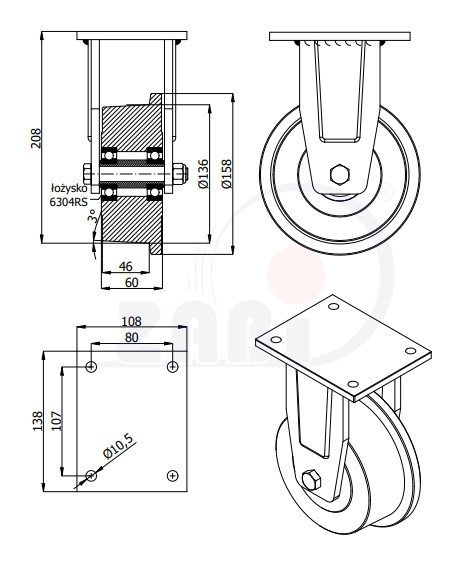 Koleso s nákolkom ve vidlici 160 mm