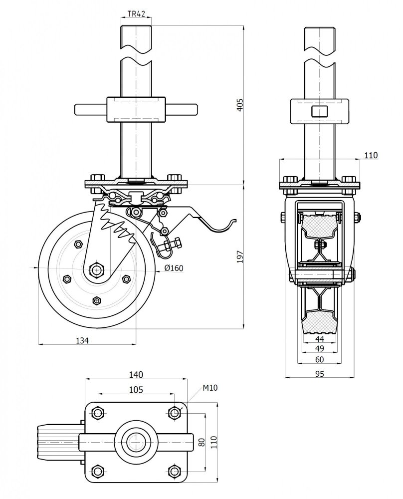 Koleso pre lešenia 160 mm s výškovou reguláciou ZABI