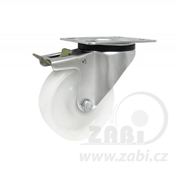 Plastové koleso 100 mm nerezová otočná vidlica s brzdou ZABI