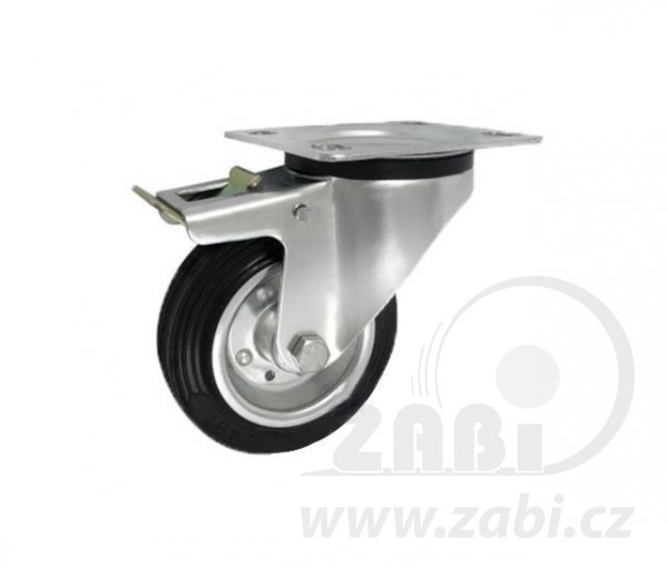 Gumené koleso v otočnej vidlici s brzdou ZABI 100 mm